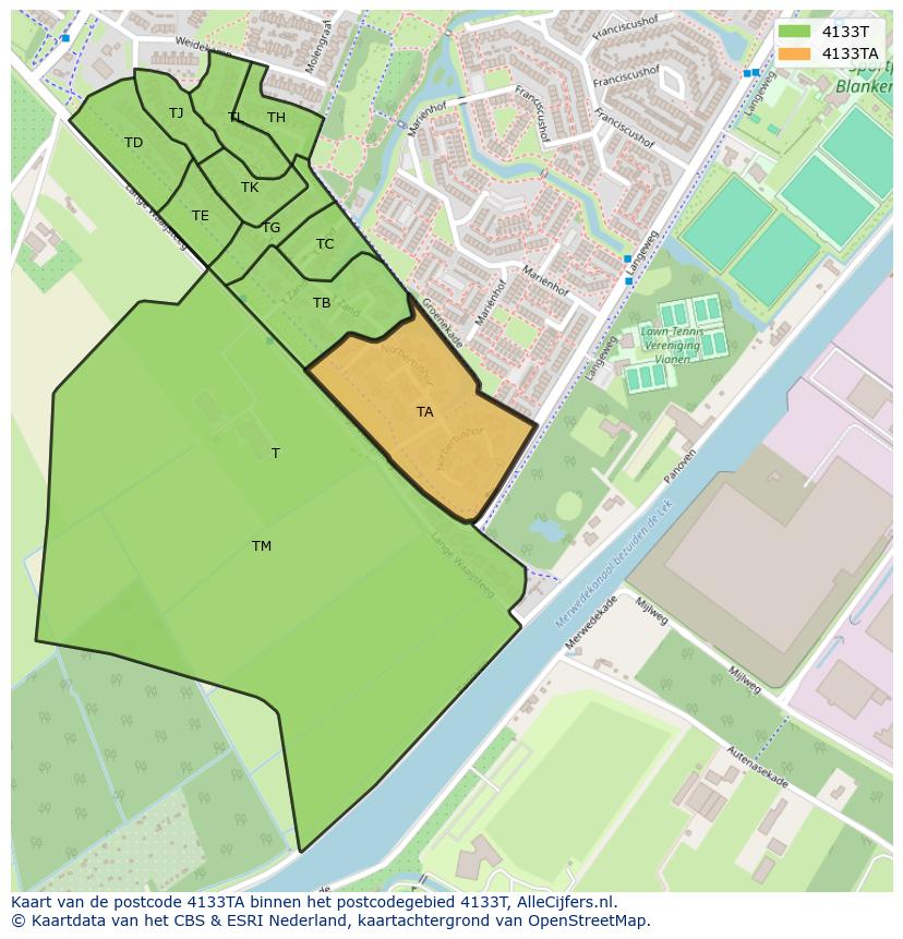 Afbeelding van het postcodegebied 4133 TA op de kaart.