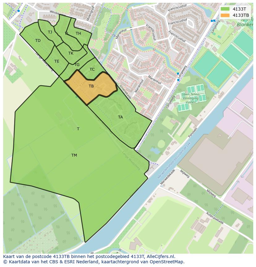 Afbeelding van het postcodegebied 4133 TB op de kaart.