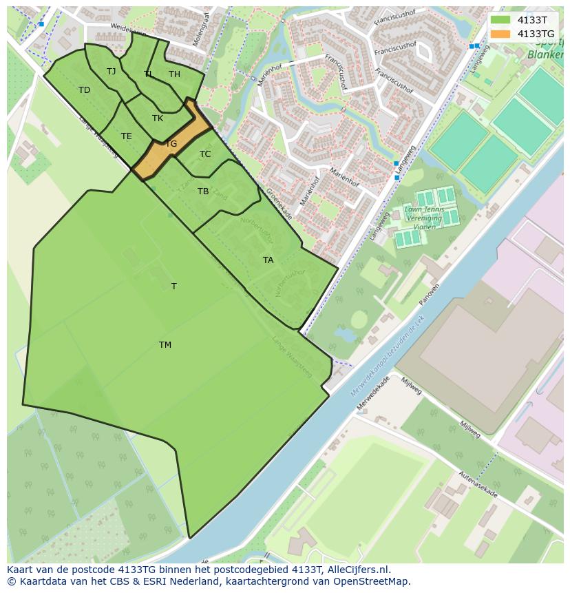 Afbeelding van het postcodegebied 4133 TG op de kaart.