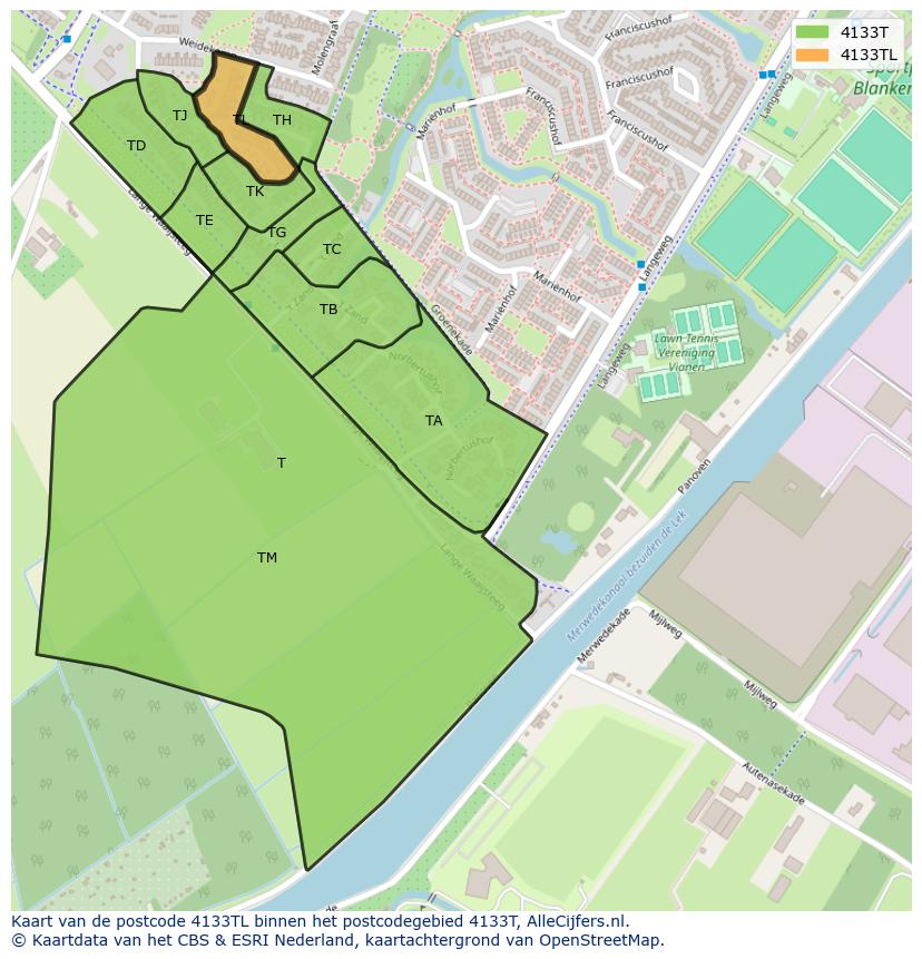 Afbeelding van het postcodegebied 4133 TL op de kaart.
