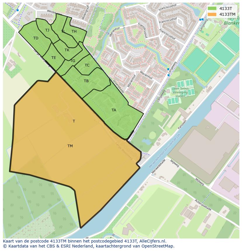 Afbeelding van het postcodegebied 4133 TM op de kaart.