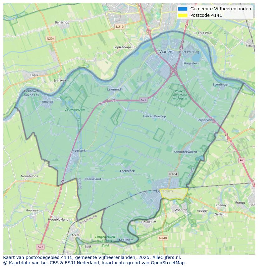 Afbeelding van het postcodegebied 4141 op de kaart.