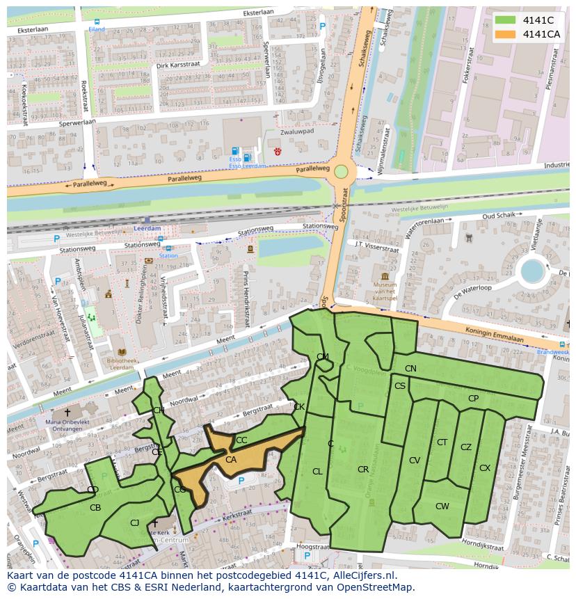 Afbeelding van het postcodegebied 4141 CA op de kaart.