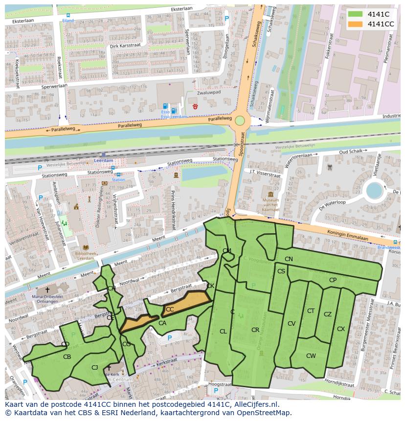 Afbeelding van het postcodegebied 4141 CC op de kaart.