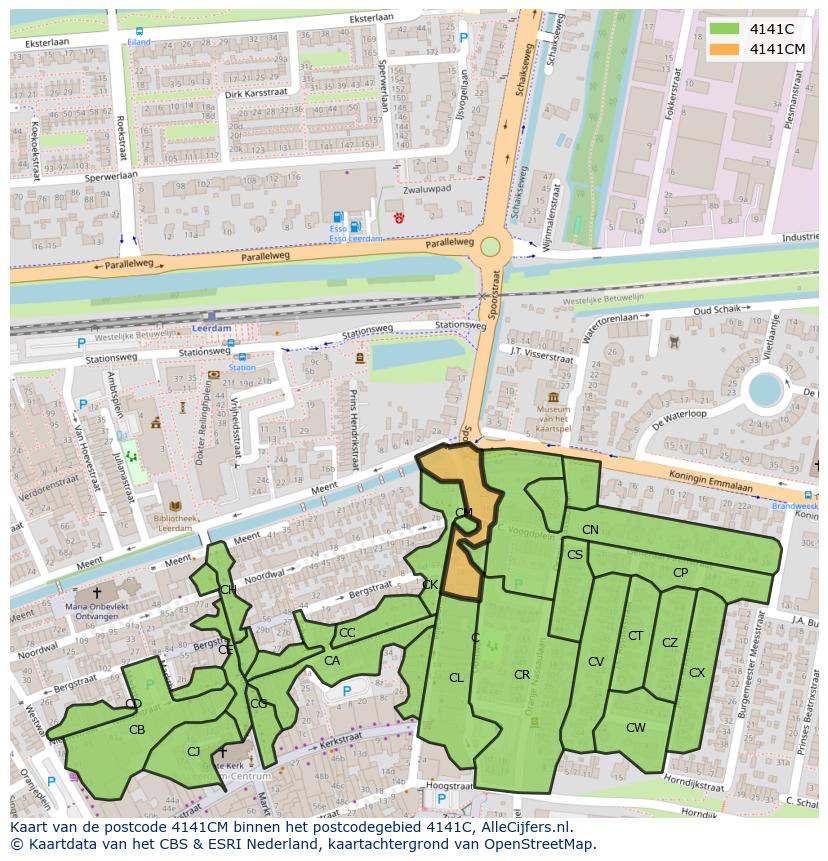 Afbeelding van het postcodegebied 4141 CM op de kaart.