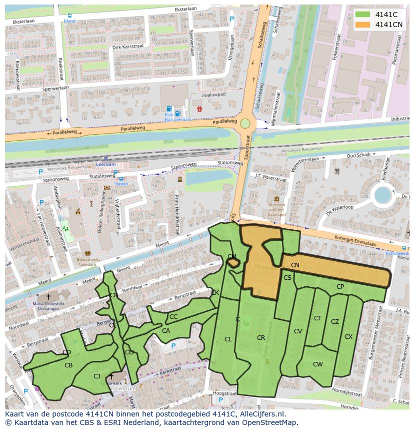 Afbeelding van het postcodegebied 4141 CN op de kaart.
