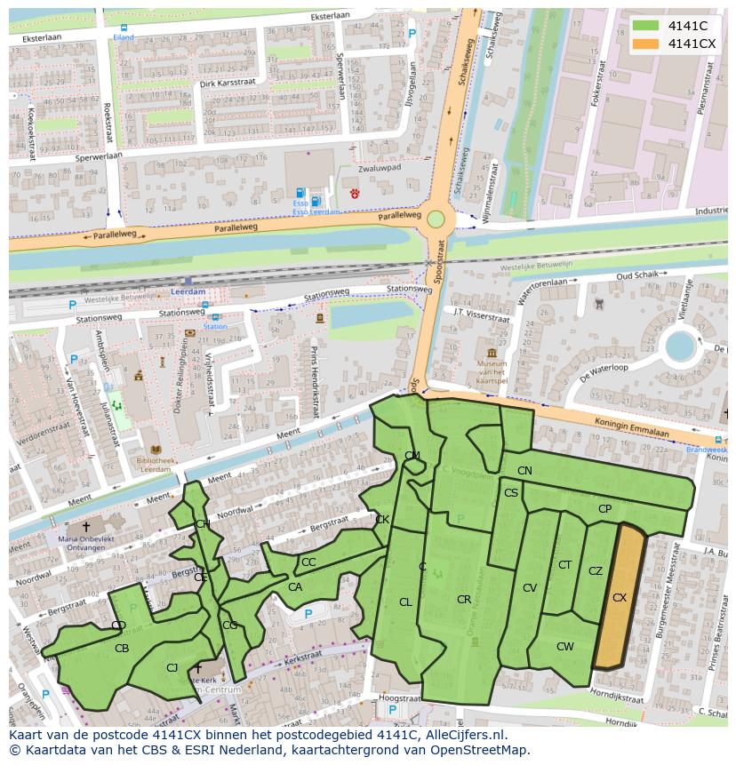 Afbeelding van het postcodegebied 4141 CX op de kaart.