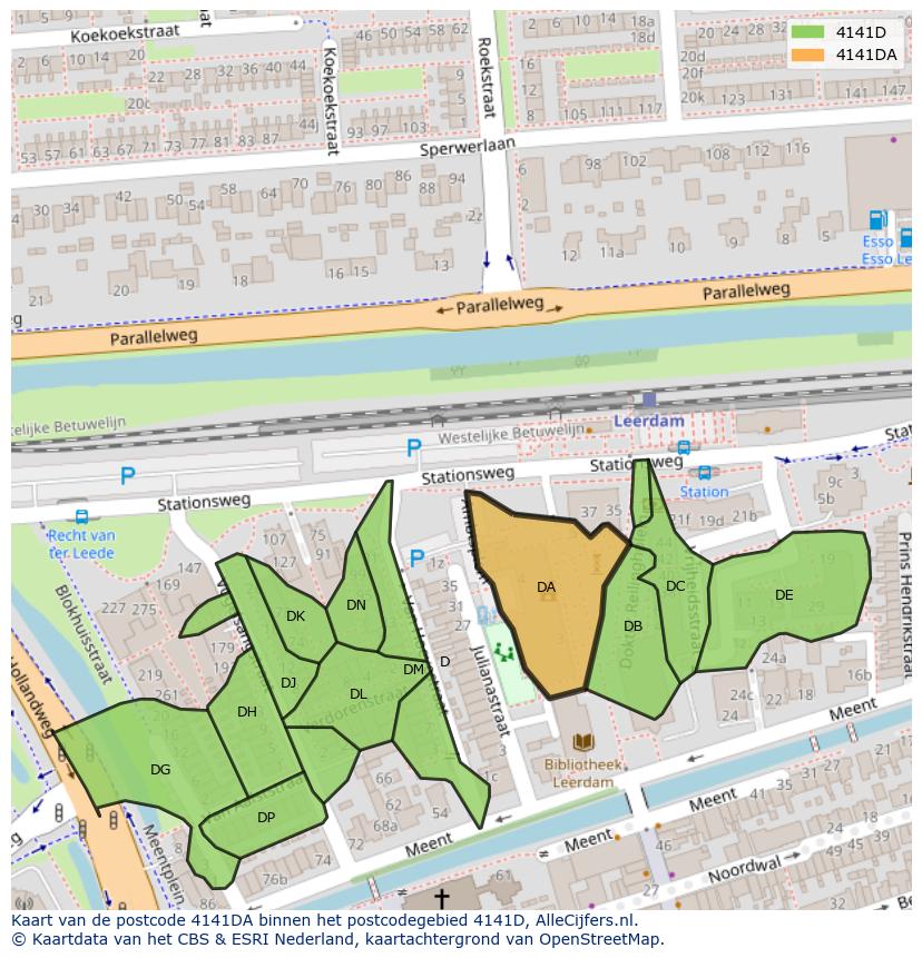Afbeelding van het postcodegebied 4141 DA op de kaart.