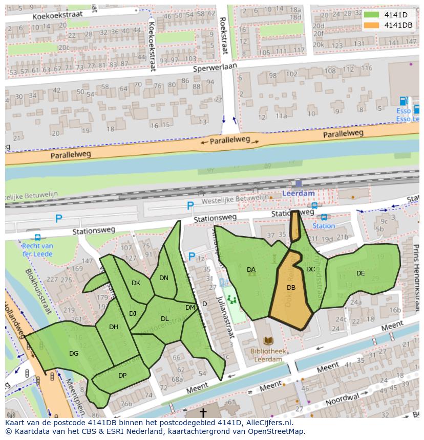 Afbeelding van het postcodegebied 4141 DB op de kaart.