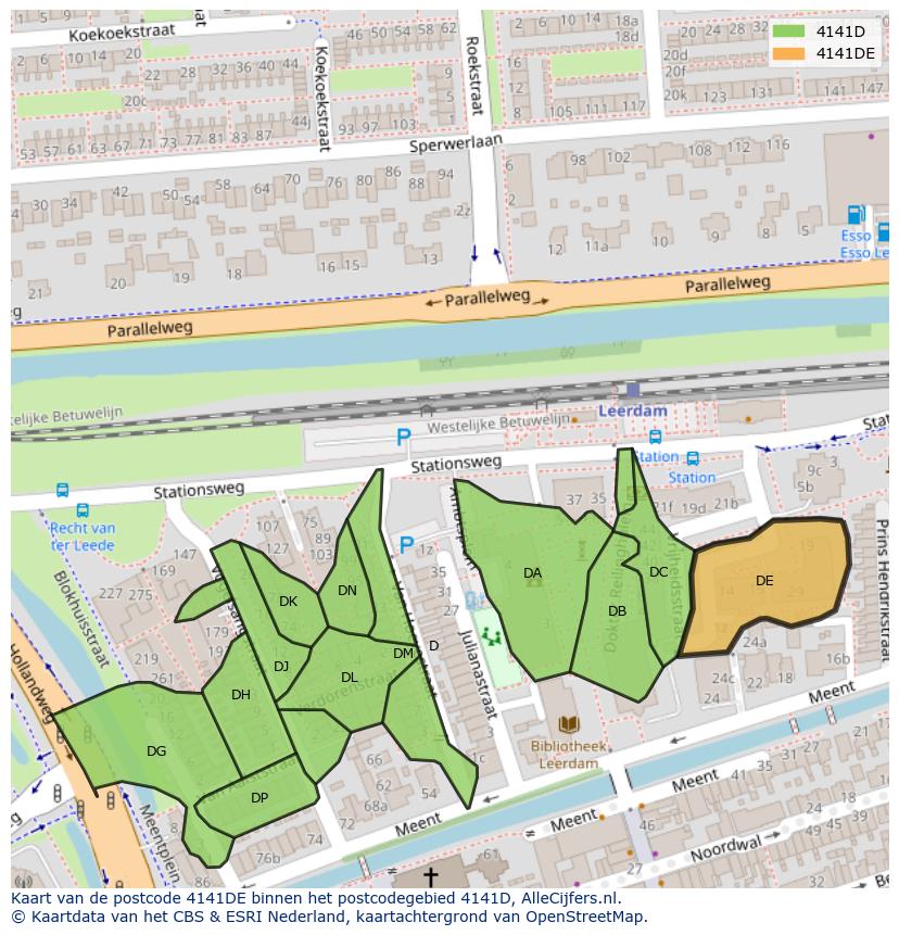 Afbeelding van het postcodegebied 4141 DE op de kaart.