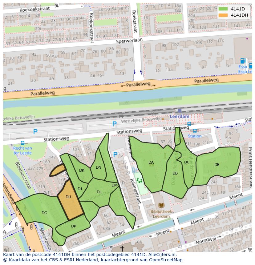 Afbeelding van het postcodegebied 4141 DH op de kaart.