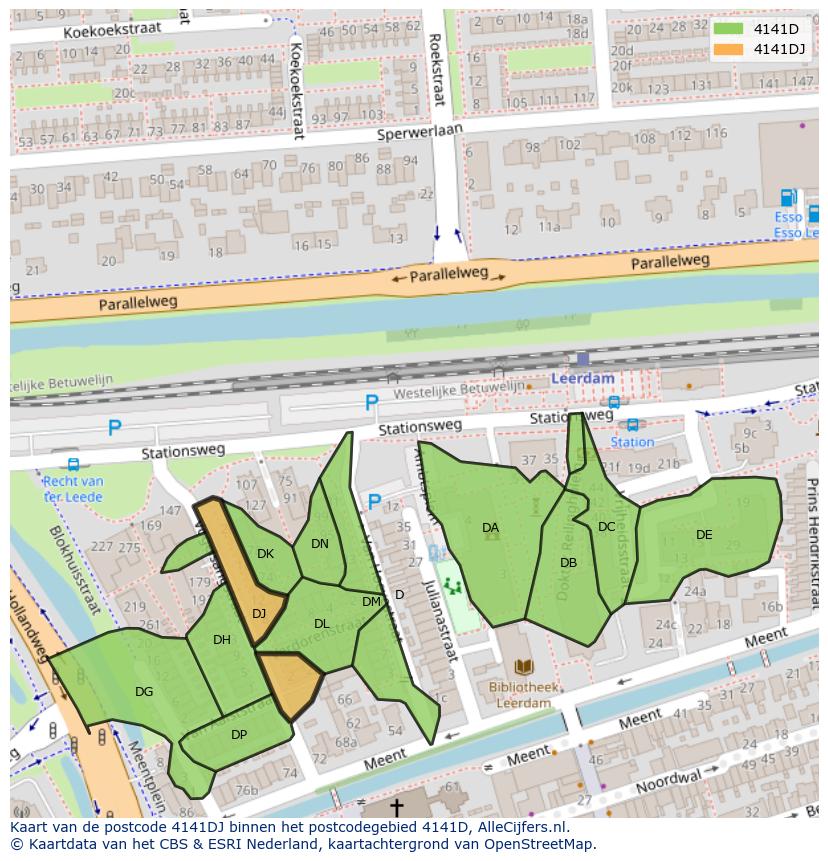Afbeelding van het postcodegebied 4141 DJ op de kaart.