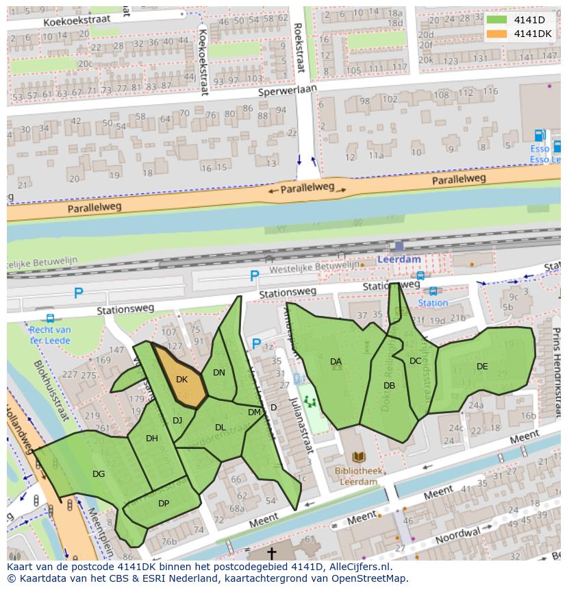 Afbeelding van het postcodegebied 4141 DK op de kaart.