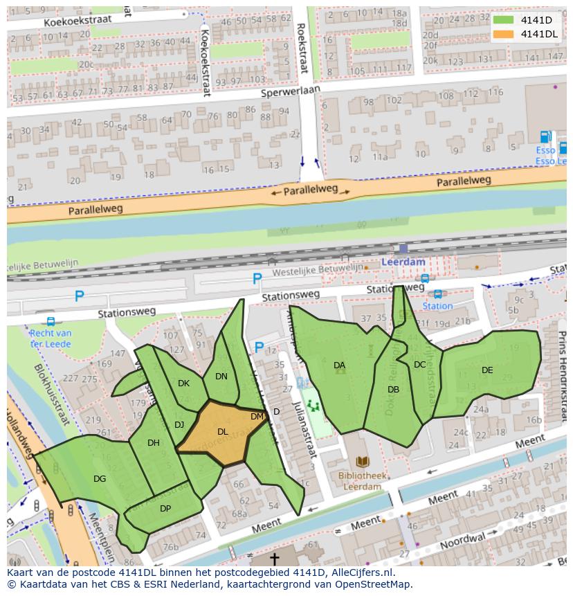 Afbeelding van het postcodegebied 4141 DL op de kaart.