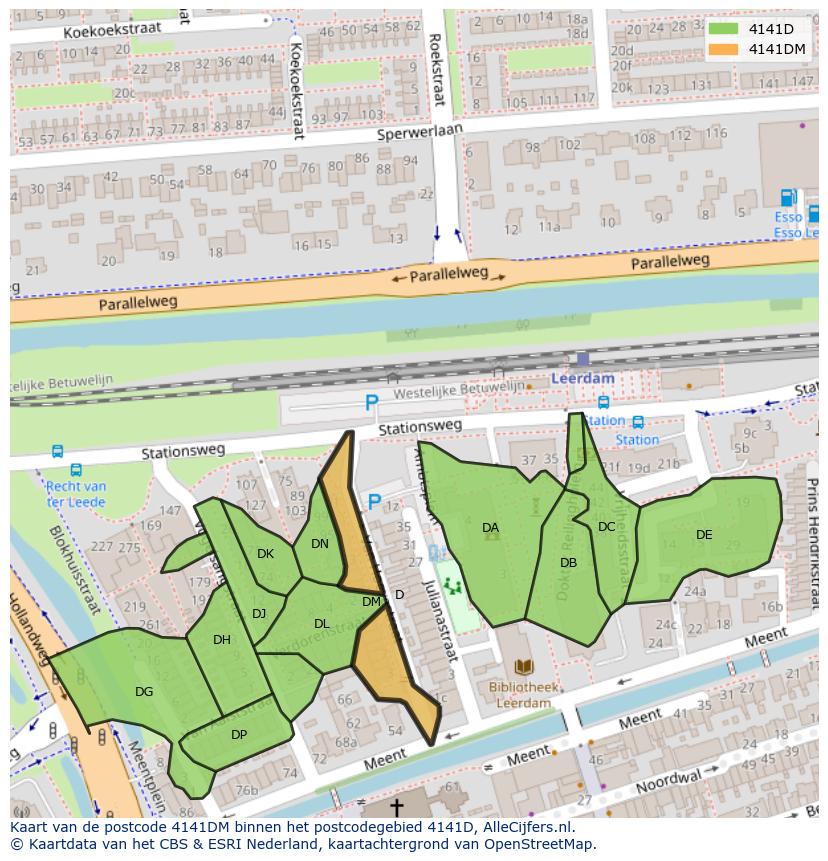 Afbeelding van het postcodegebied 4141 DM op de kaart.