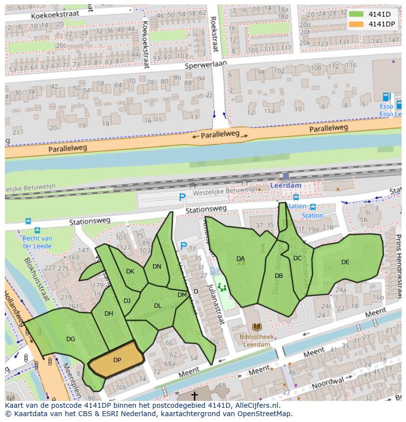 Afbeelding van het postcodegebied 4141 DP op de kaart.