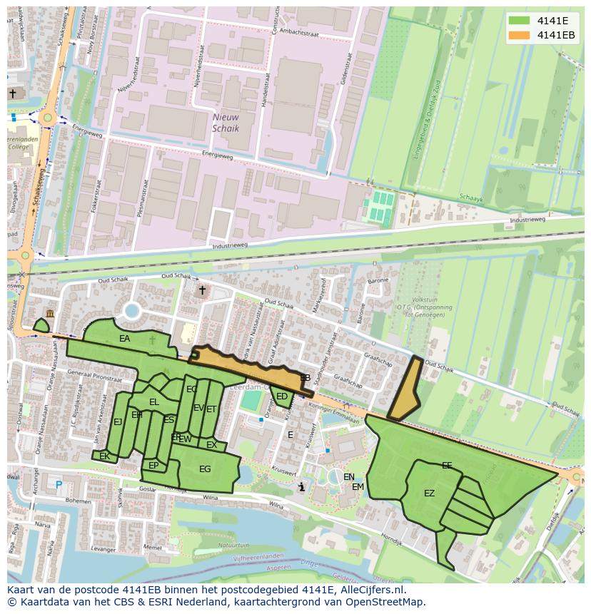 Afbeelding van het postcodegebied 4141 EB op de kaart.