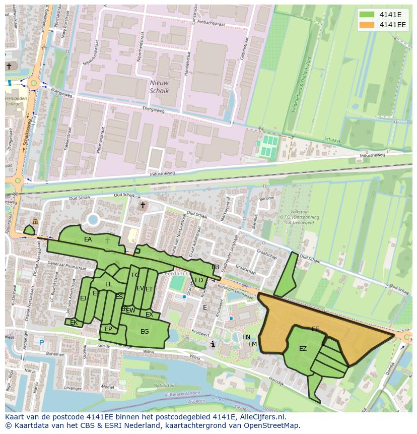 Afbeelding van het postcodegebied 4141 EE op de kaart.