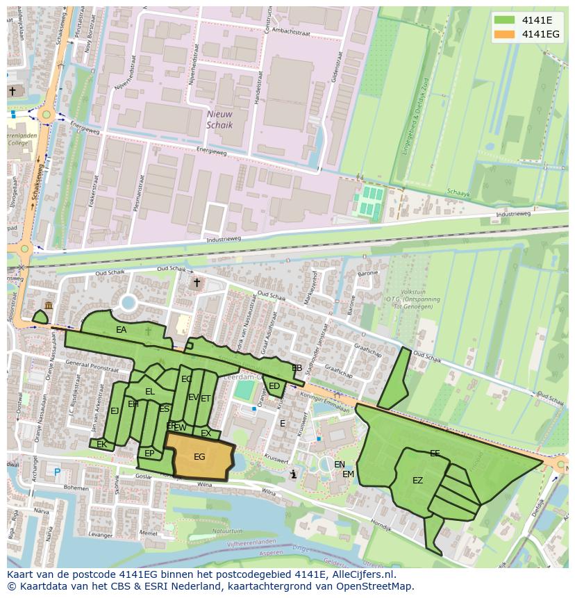 Afbeelding van het postcodegebied 4141 EG op de kaart.