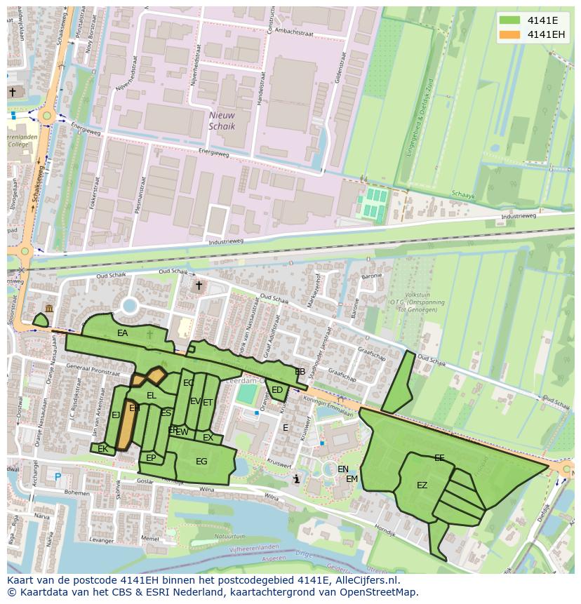 Afbeelding van het postcodegebied 4141 EH op de kaart.