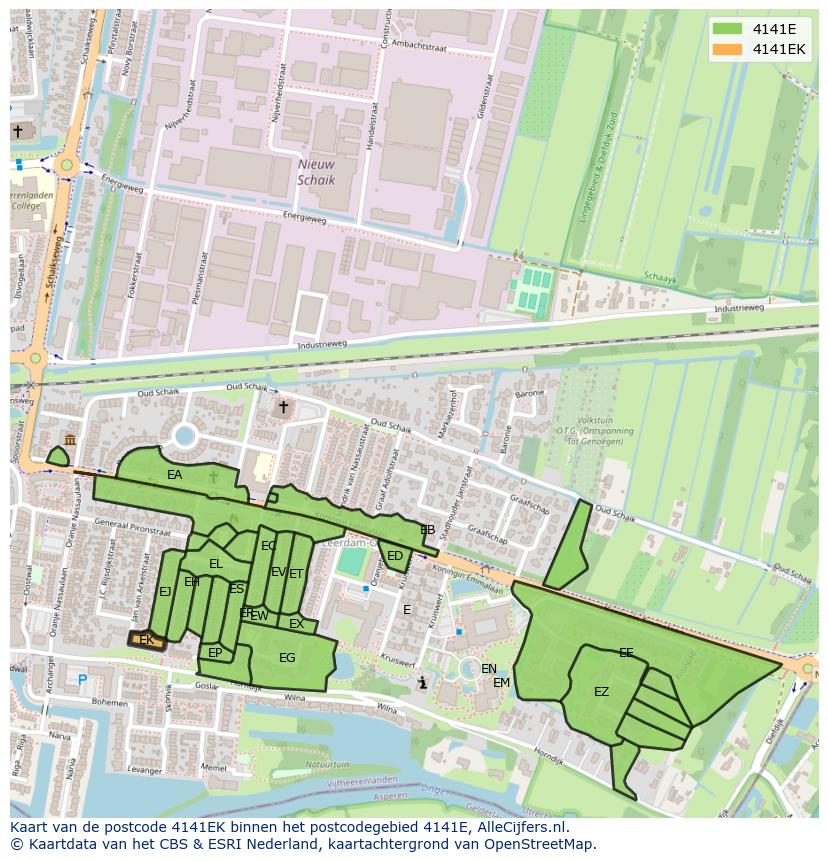 Afbeelding van het postcodegebied 4141 EK op de kaart.