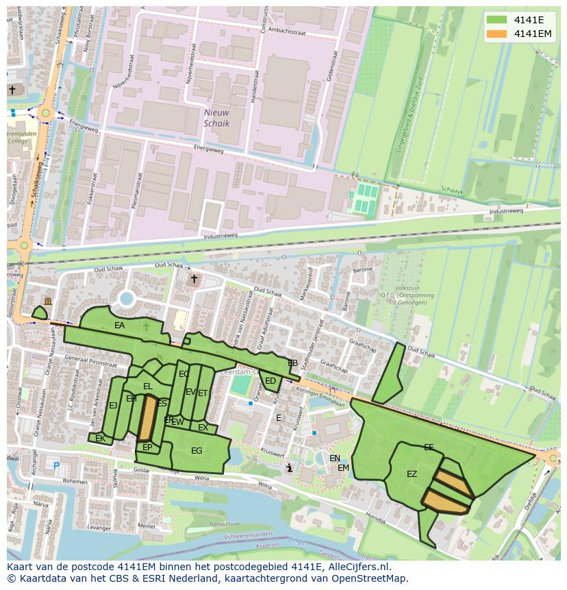 Afbeelding van het postcodegebied 4141 EM op de kaart.