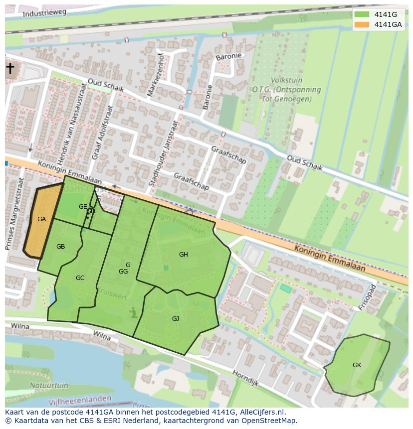 Afbeelding van het postcodegebied 4141 GA op de kaart.