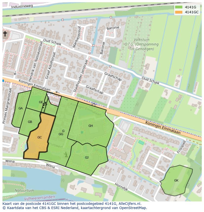 Afbeelding van het postcodegebied 4141 GC op de kaart.