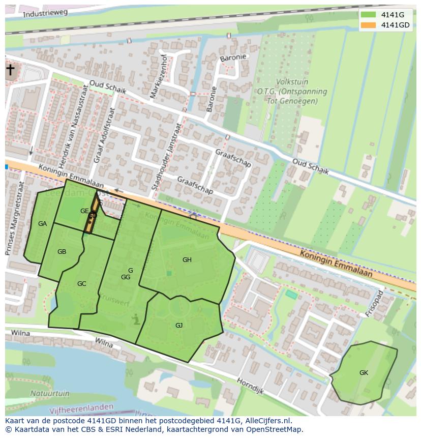 Afbeelding van het postcodegebied 4141 GD op de kaart.