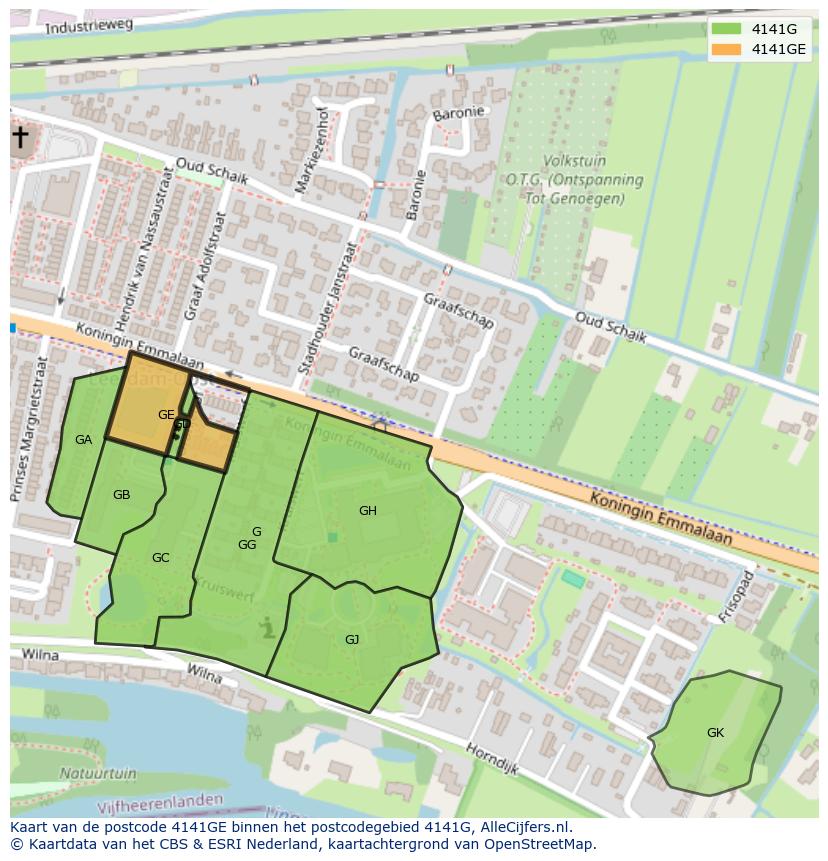 Afbeelding van het postcodegebied 4141 GE op de kaart.