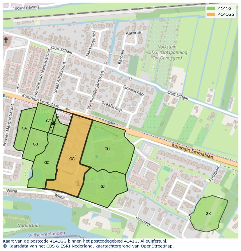 Afbeelding van het postcodegebied 4141 GG op de kaart.