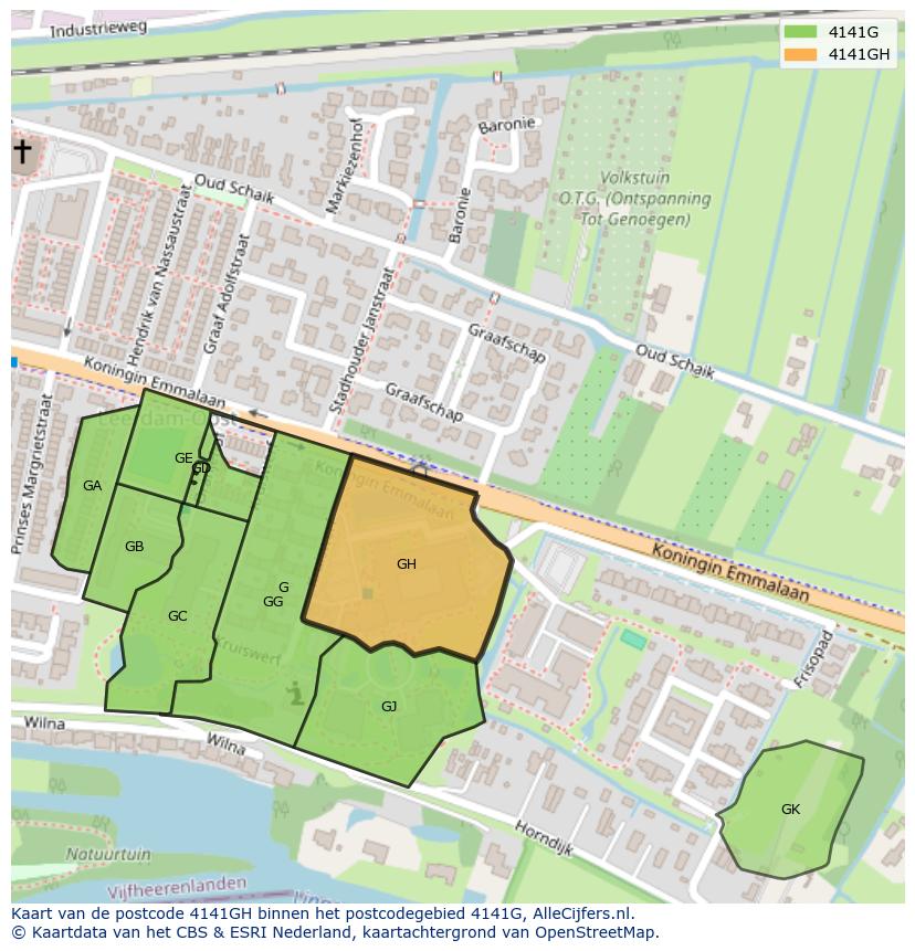 Afbeelding van het postcodegebied 4141 GH op de kaart.