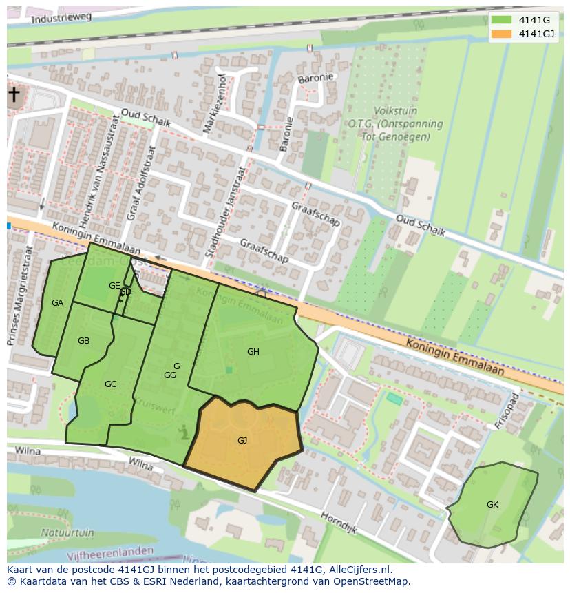 Afbeelding van het postcodegebied 4141 GJ op de kaart.