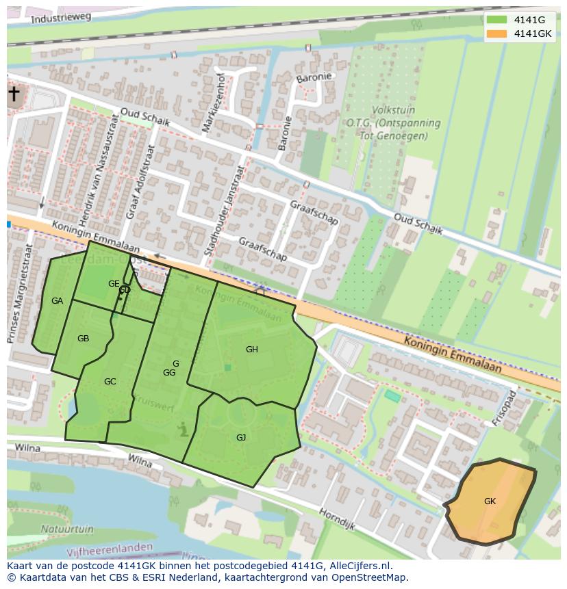 Afbeelding van het postcodegebied 4141 GK op de kaart.