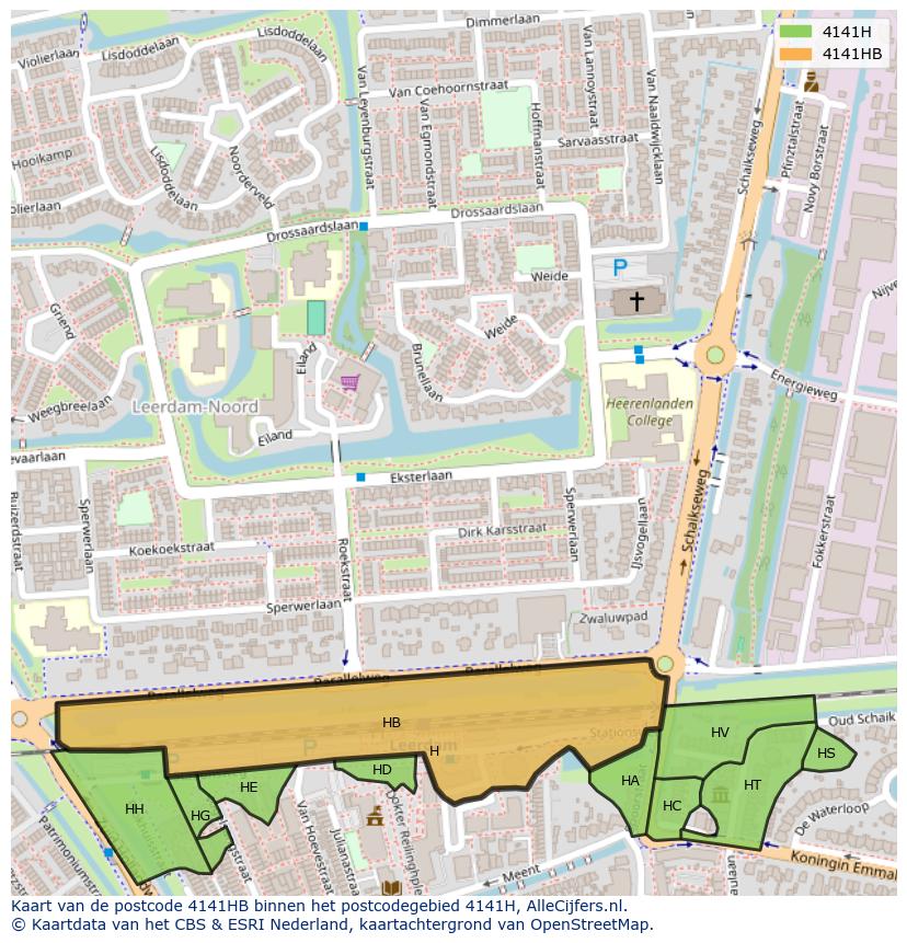 Afbeelding van het postcodegebied 4141 HB op de kaart.