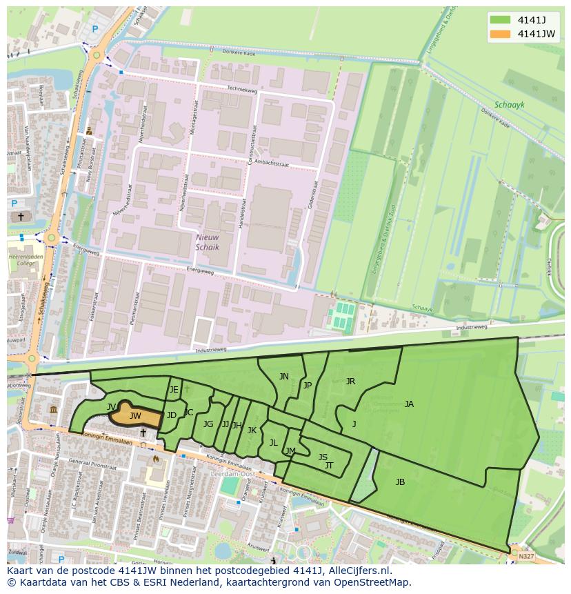 Afbeelding van het postcodegebied 4141 JW op de kaart.