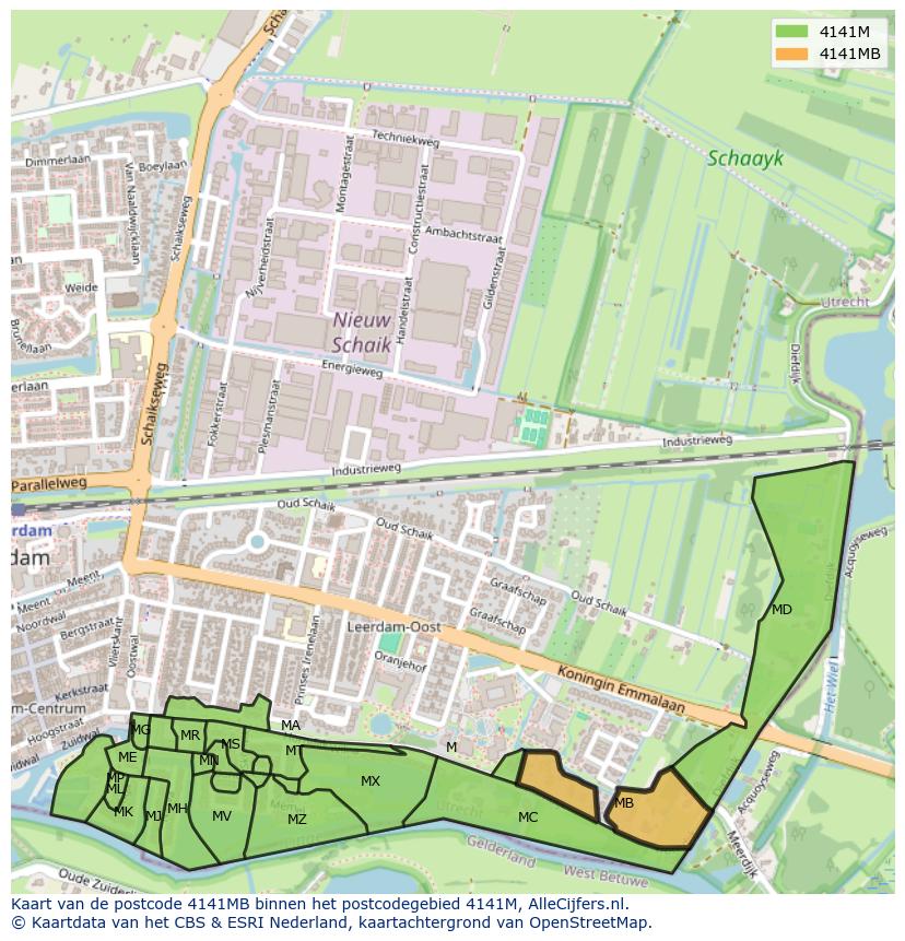 Afbeelding van het postcodegebied 4141 MB op de kaart.