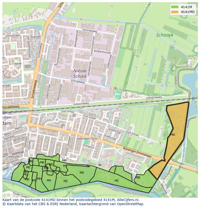 Afbeelding van het postcodegebied 4141 MD op de kaart.