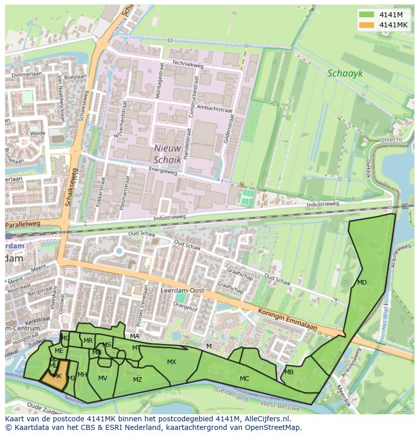 Afbeelding van het postcodegebied 4141 MK op de kaart.