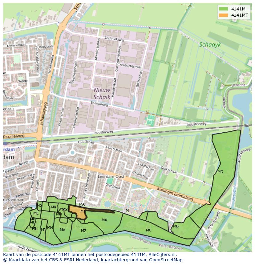 Afbeelding van het postcodegebied 4141 MT op de kaart.