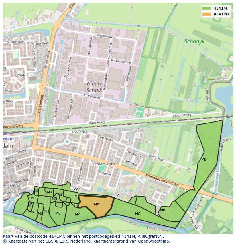 Afbeelding van het postcodegebied 4141 MX op de kaart.