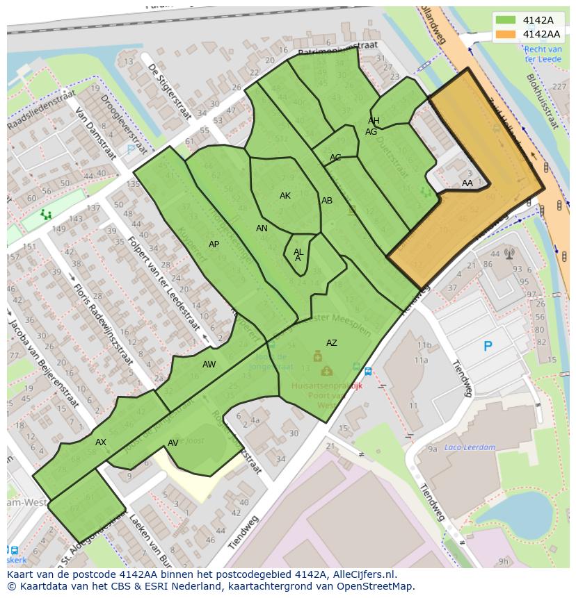 Afbeelding van het postcodegebied 4142 AA op de kaart.