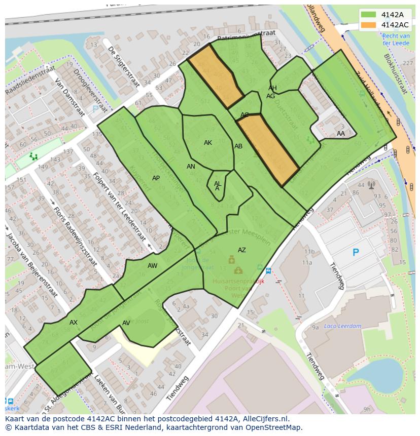 Afbeelding van het postcodegebied 4142 AC op de kaart.