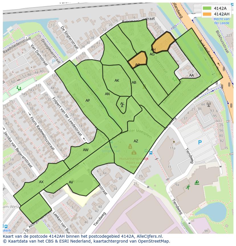 Afbeelding van het postcodegebied 4142 AH op de kaart.