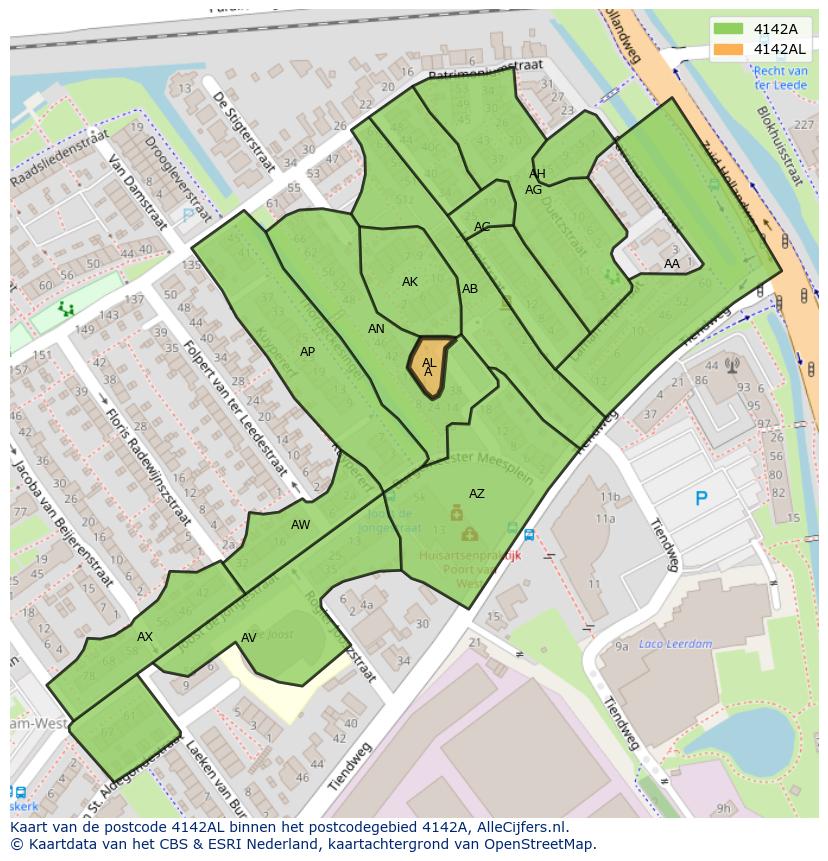 Afbeelding van het postcodegebied 4142 AL op de kaart.