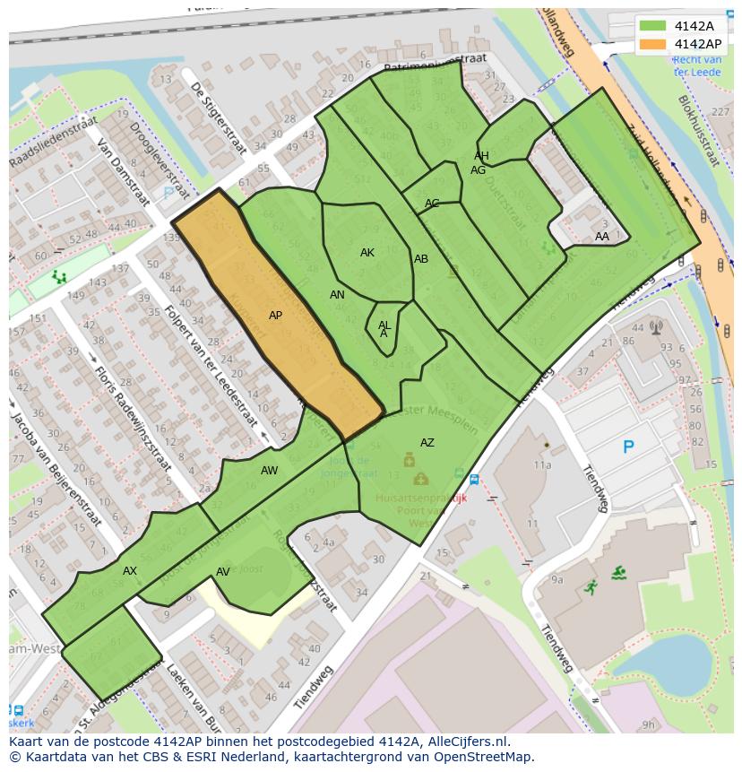 Afbeelding van het postcodegebied 4142 AP op de kaart.