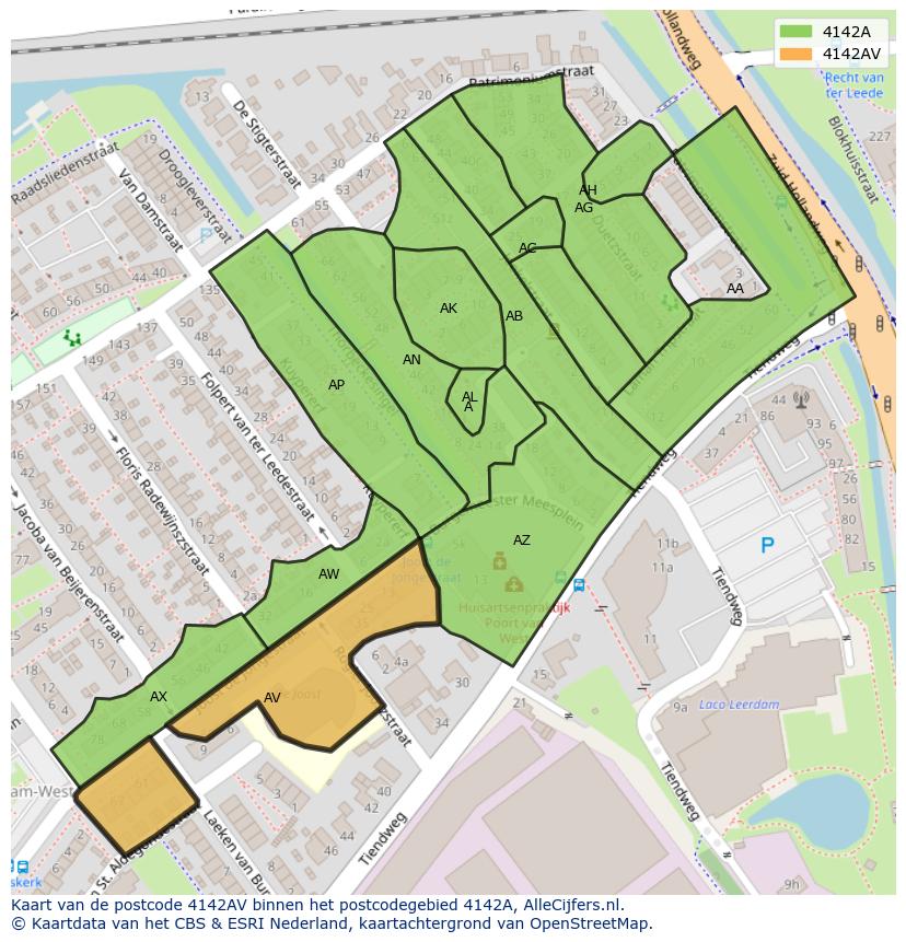 Afbeelding van het postcodegebied 4142 AV op de kaart.