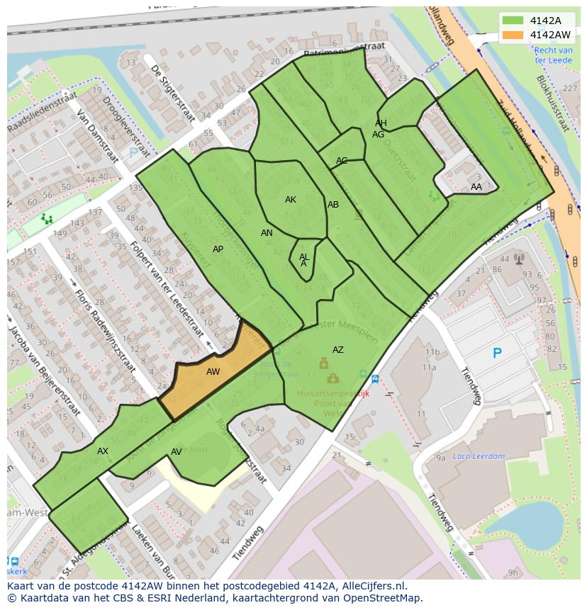 Afbeelding van het postcodegebied 4142 AW op de kaart.