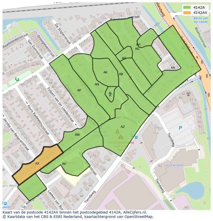Afbeelding van het postcodegebied 4142 AX op de kaart.