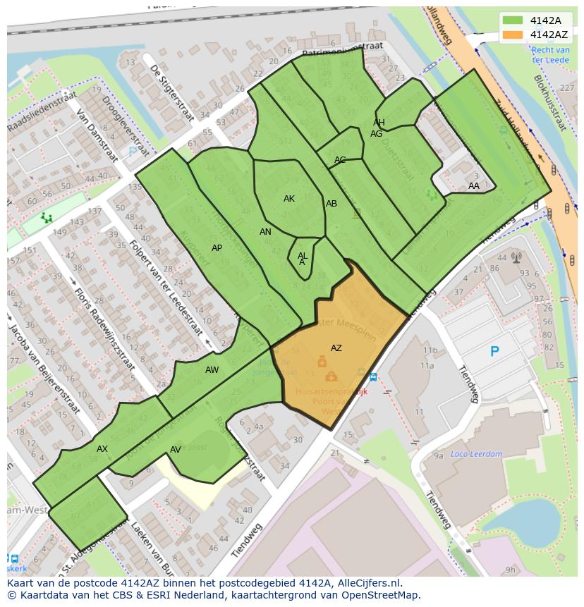 Afbeelding van het postcodegebied 4142 AZ op de kaart.